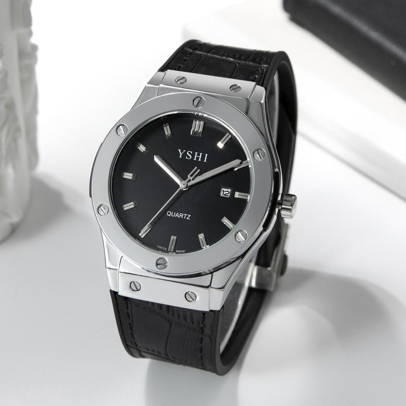 Đồng hồ thời trang nam YSHI viền trơn dây da , khóa thông mình , lịch ngày vu tru dongho
