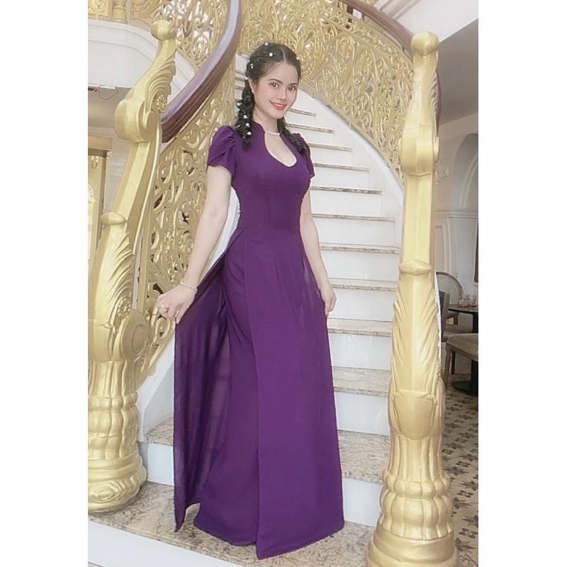 Bộ áo dài Lễ Tân MiLan cổ tim kết hột Ngọc tay cánh tiên kèm quần lụa sang trọng Women Nữ