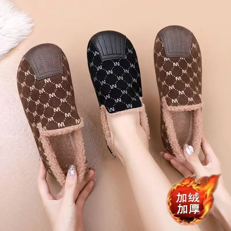 Giày Lười Lót Lông Cừu, Thời Trang Nữ, Dễ Phối Đồ Ấm Áp, Đế Mềm, Giày Nữ Thường Ngày Hàng Mới Về Thu Đông 2024
