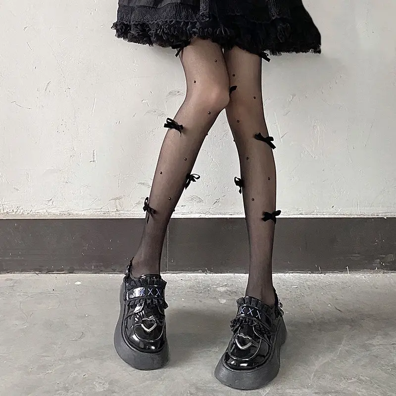Quần Tất Nơ Ngọc Trai Jk Nhật Bản, Tất Lụa Trắng Ngọc Trai Thắt Nơ, Quần Bó Lolita Màu Hồng Cho Nữ, Định Hình, Siêu Mỏng, Chống Móc, Áo Liền Quần Lụa Lolita 8