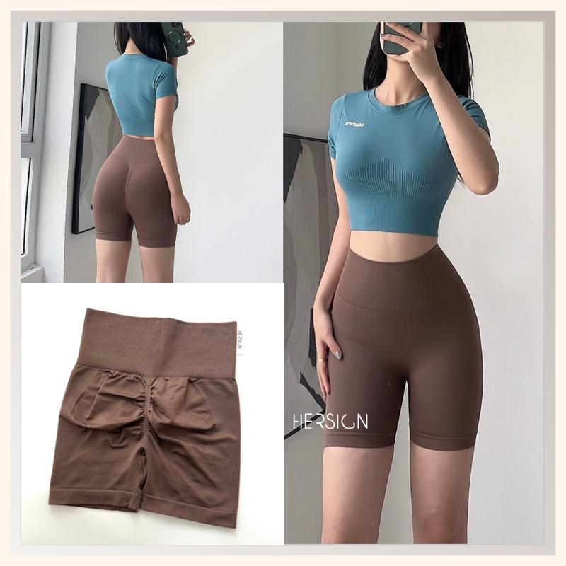 Bộ đồ tập gym nữ Set tập yoga đùi Áo croptop ngắn tay quần ngố biker thể thao nữ HERSIGN-SMIX6N20