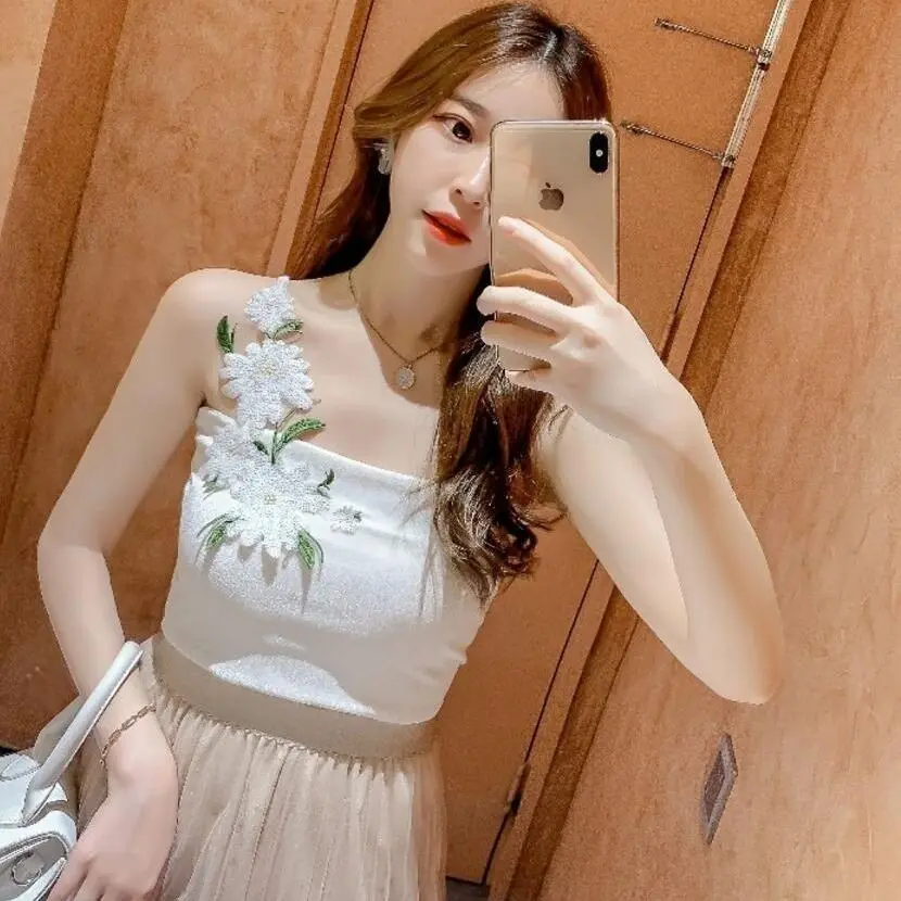 [Ms Queena]Floral Camisole Fashion Socialite Slim Fit Vest Clothing Strap Womenswear Ladies Tops Lingerie