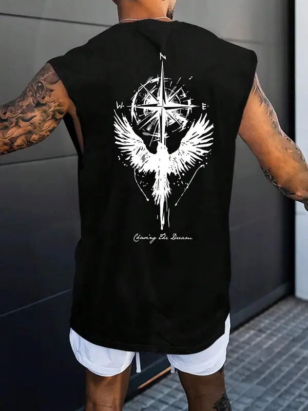 Men's Eagle Print Tank Top, Regular Fit Casual Letter Graphic Sleeveless Vest for Summer, Men's Top for Outdoor Climbing, Fitness Wear, Tropical 3