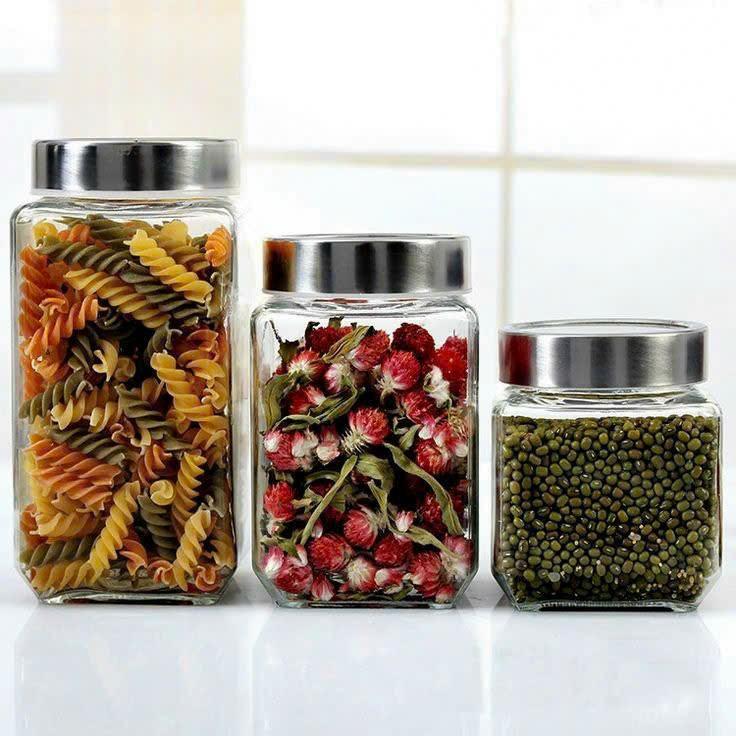 Hũ thủy tinh vuông nắp inox vặn cực sang / hũ thủy tinh 500ml / lọ thủy tinh 700ml / hũ 1 lít