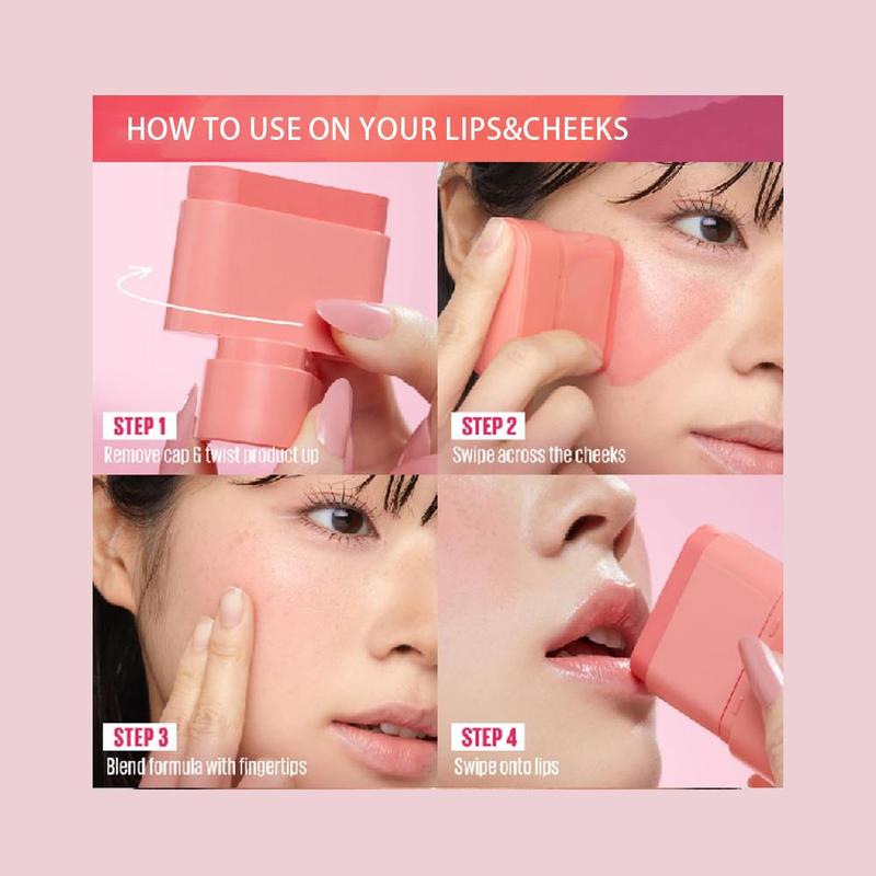 Long Lasting Blush Stick, Waterproof Natural Blush for Cheeks, Eyes and Lips, Moisturizing Blush Stick, Makeup Tool for Women & Girls 3