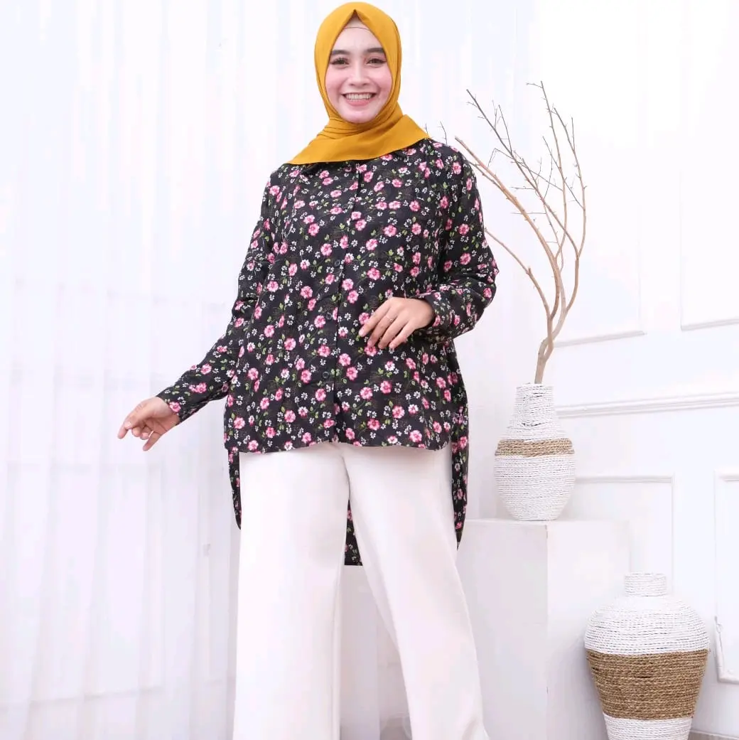 KEMEJA WANITA MOTIF BUNGA BAHAN KATUN JEPANG ORI TOKAI