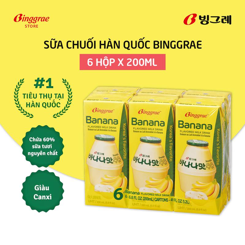 Lốc Sữa Chuối Hàn Quốc Binggrae Banana Milk 200ml x 6 hộp