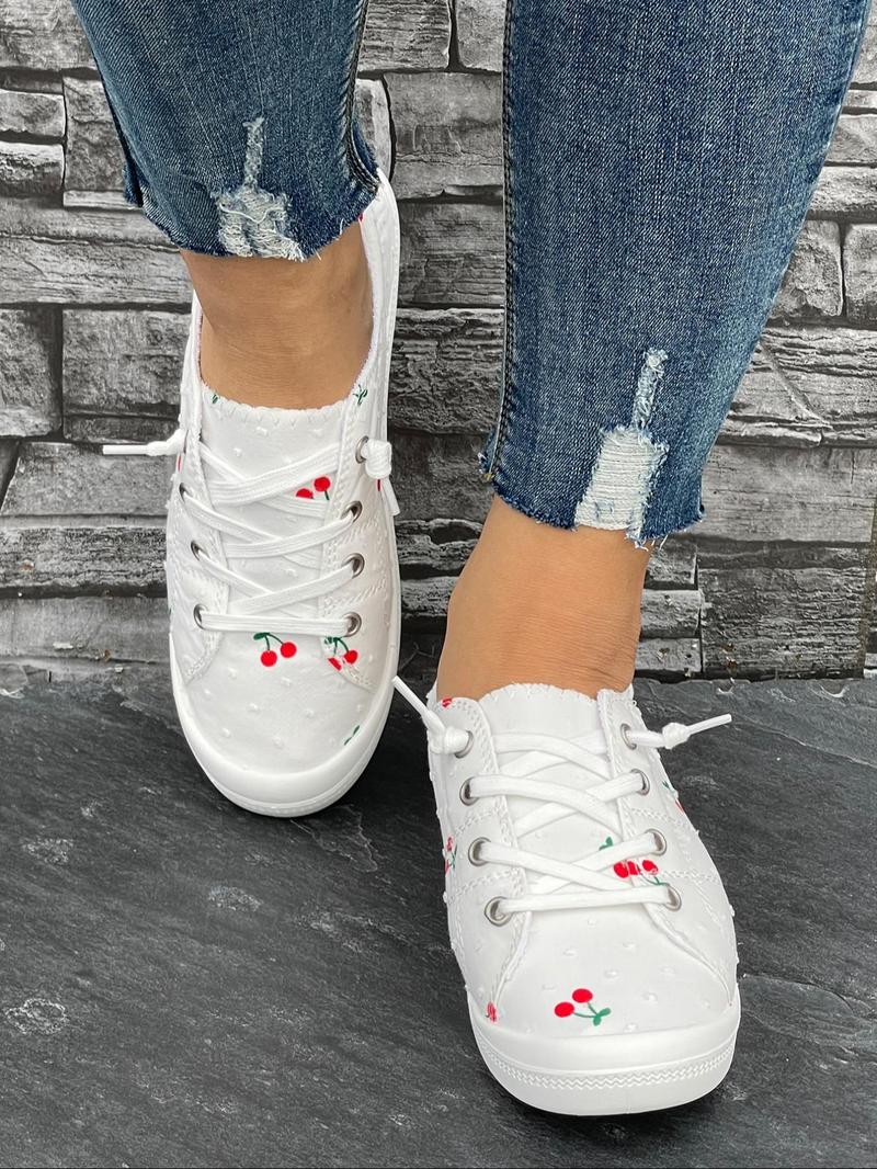 Product Introduction of Women's Cute Cherry Print Lace Up Low Top Sneakers, Casual Comfort Lightweight Sports Shoes, Trendy Outdoor Shoes for Daily Wear for Women & Girls 6