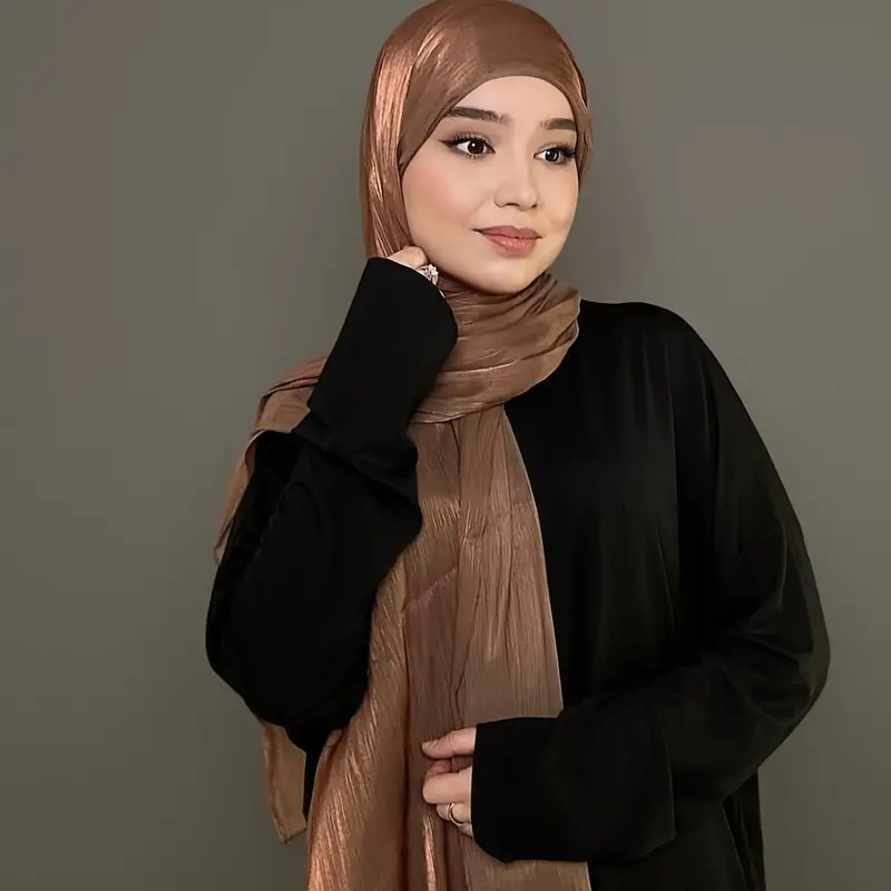 1pc Elegant Polyester Organza Hijab Scarf for Women, Luxurious Pleated Glitter Shawl, Solid Color, Non-Stretch, Woven Craftsmanship, Decorative Accessory for Party, Ramadan, No Feathers 4
