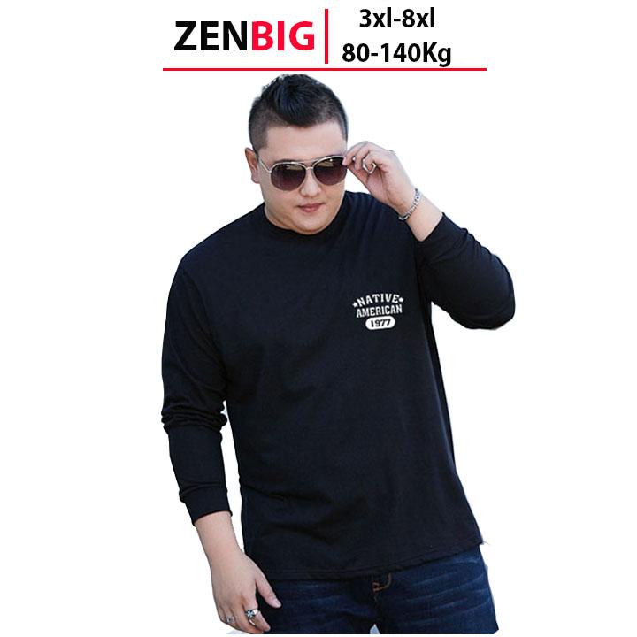 Áo thun nam dài tay big size dành cho người mập người béo size lớn từ 80-130kg Menswear Cotton Top Cổ Tròn Đen