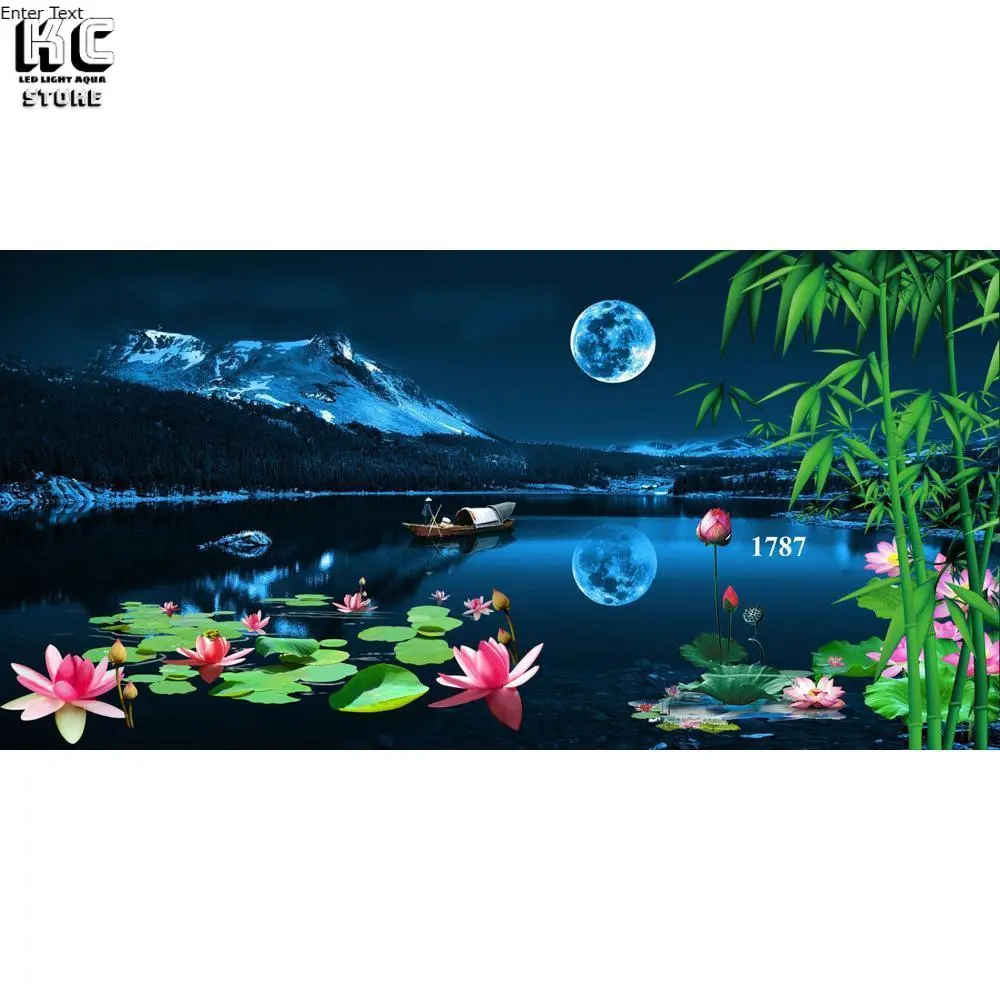 Tranh 3D bể cá cảnh chất lượng cao mẫu trăng đêm  , decal 3 lớp cao cấp có keo sẵn  , chuyên dụng dán bể cá cảnh