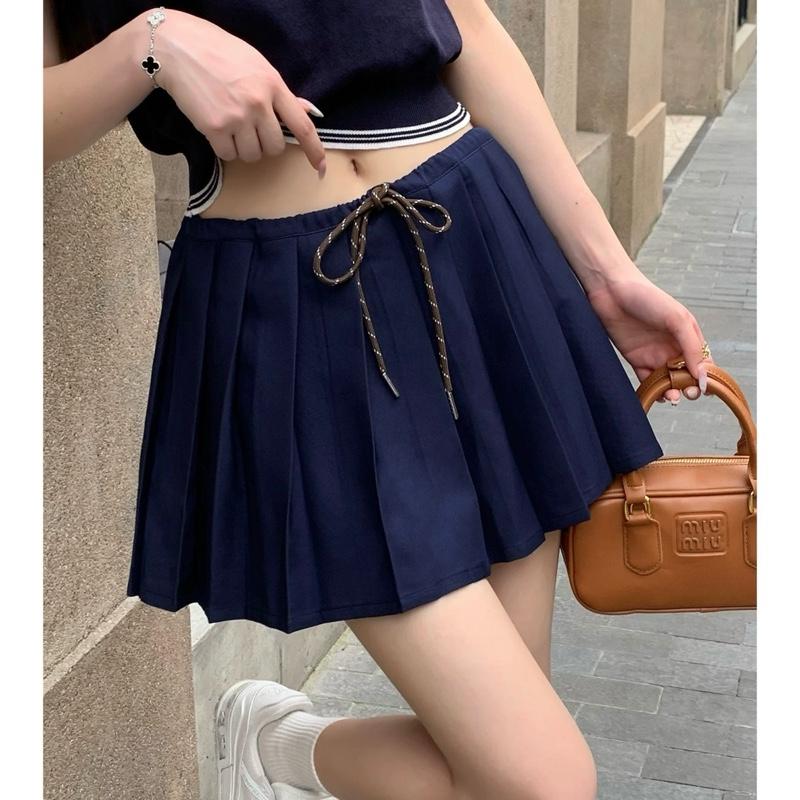 Chân váy xếp ly cạp chun dáng ngắn xoè phối dây kiểu mẫu mới hottrend có quần bảo hộ DoA Casual