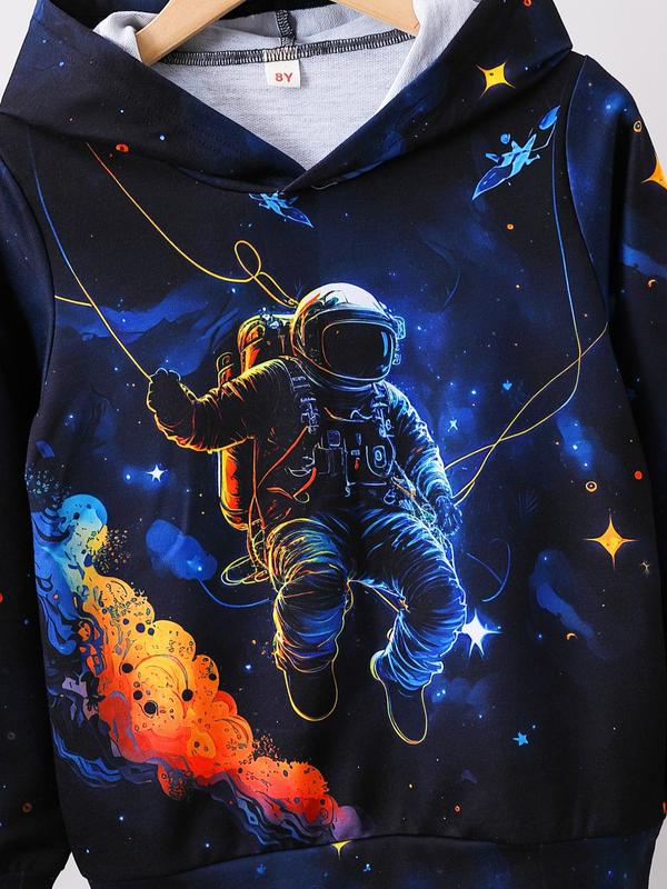Boy's Fashion Space Astronaut Print Hoodie,  Long Sleeve Galaxy Print Pullover For Daily Wear, Casual Comfy Kids Clothes For Spring & Fall 3