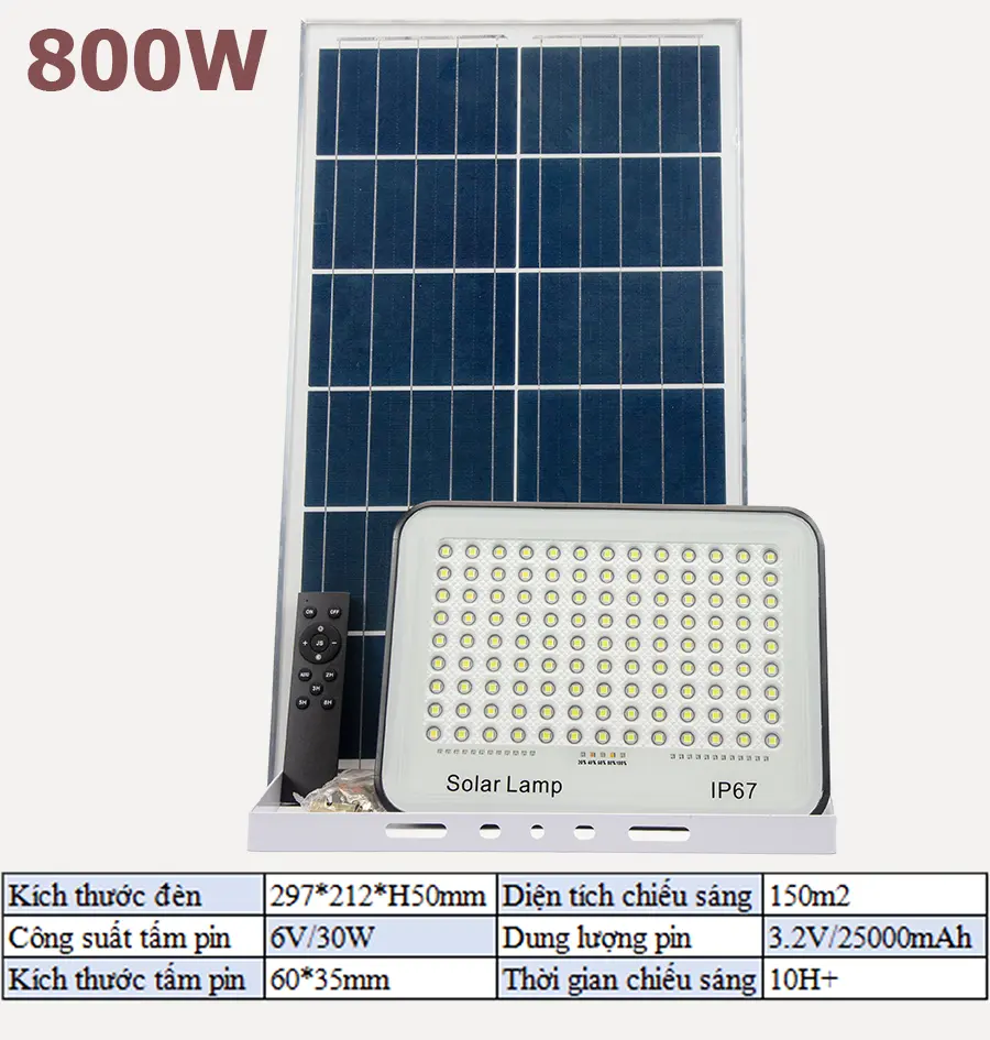 Đèn Pha LED Năng Lượng Mặt Trời 600w 800w siêu sáng ống kính Quang Học