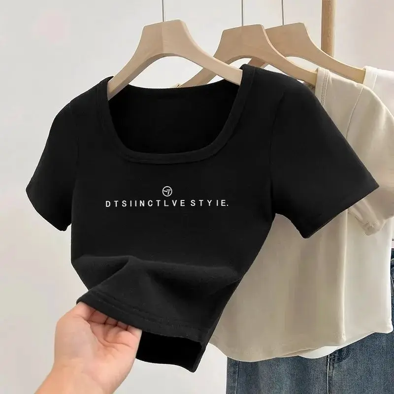 Áo Thun ngắn Tay Áo, Phong Cách Pháp, Cổ Vuông, Dáng Ôm, Vải Gân Ngắn, Cổ Vuông, Dành Cho Nữ, Cơ Sở Vai Thông Thường, Dễ Thương Và Gợi Cảm, Thích Hợp Cho Mùa Hè, Áo Ngọt Ngào Và Gợi Cảm 6