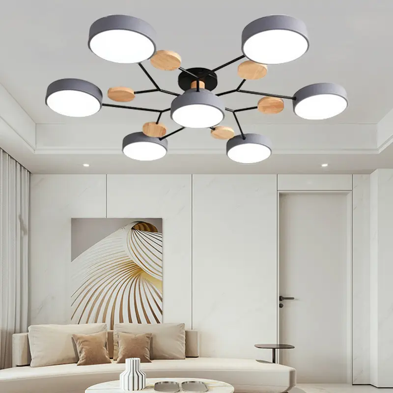 3 Warna Dipimpin Lampu Langit-langit Modern Gantung Kayu Minimalis Ruang Tamu Langit-langit Kamar Tidur Nordic Hias Estetika Penerangan Rumah 0