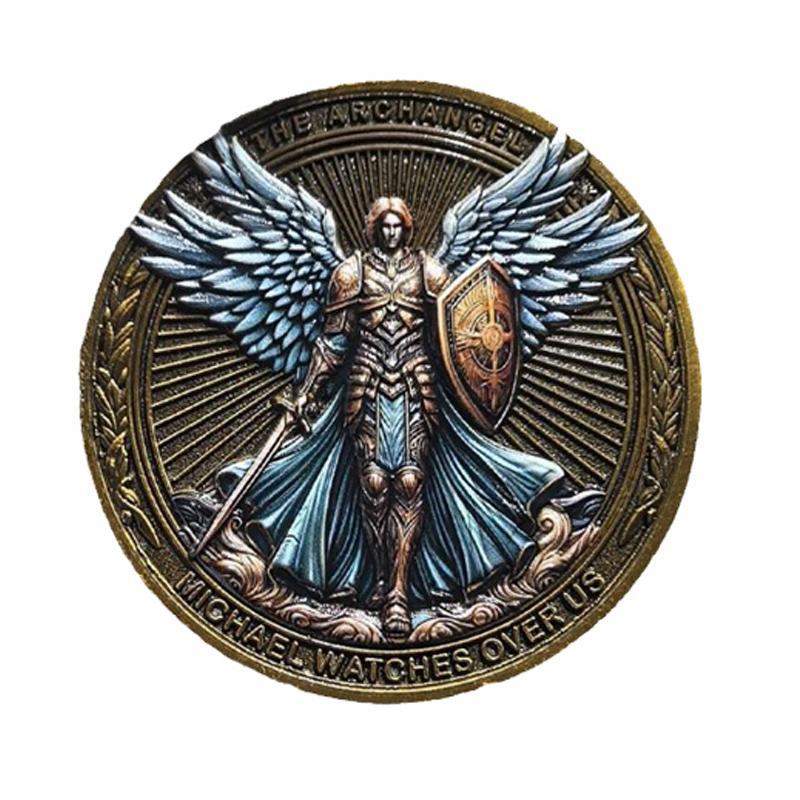 Angel Michael Medal, 1 Count Double Sided Embossed Coin, Commemorative Coin, Home Decor Ornament &  Gift for Friend 2