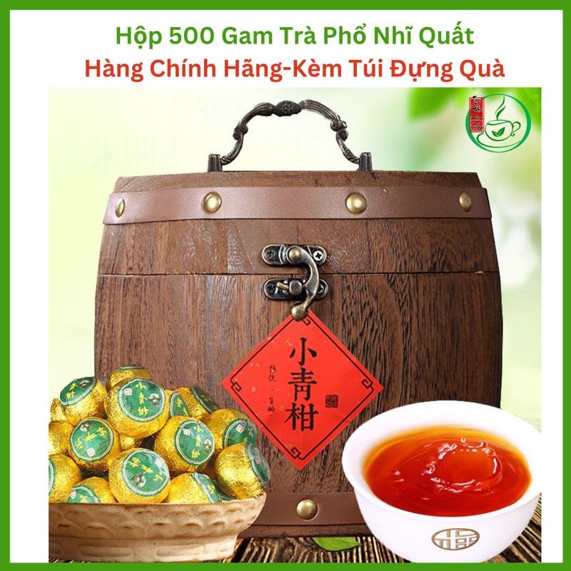   Quà Biếu Cao Cấp  500g Trà Phổ Nhĩ Quýt Danh Trà Chính Hãng Đựng Hộp Gỗ Kèm Túi Sang Trọng 
