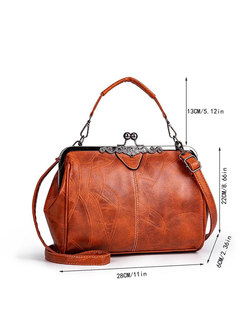 Product Introduction of Women's Fashionable Geometric Pattern Kiss Lock Design Bag, Casual Large Capacity Crossbody Bag for Work & Daily Use, Trendy All-match Commuter Bag 1