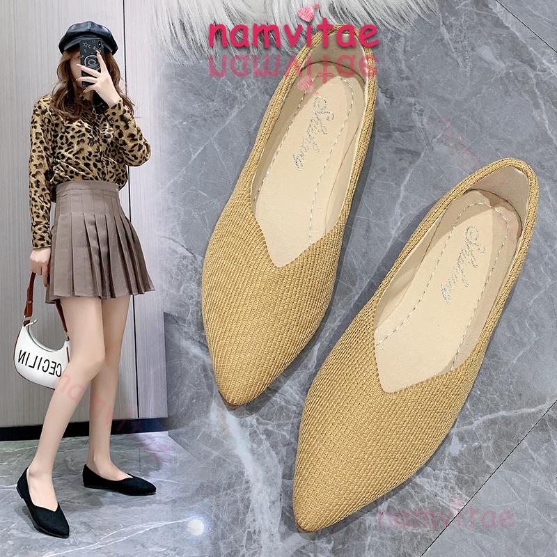 Giày Đế Bằng Cho Nữ, Namvitae, Cắt Nông, Thoáng Khí, Thích Hợp Cho Công Việc Ngoài Trời, Mũi Nhọn, Giày Nữ 0