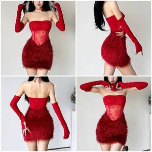 เดรสสีแดง แซนตี้ มีปลอกแขน คริสมาสต์ RD003