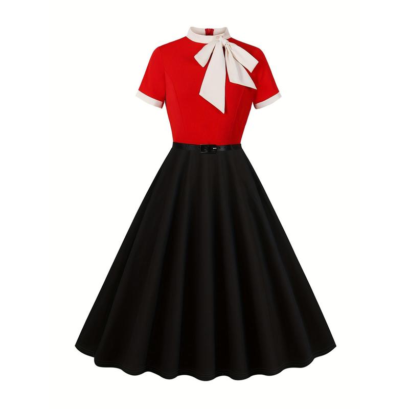 Sweet Elegant Color Block Contrast O Neck One Step Skirt Dresses Sweet Elegant Color Block Contrast O Neck One Step Skirt Dresses