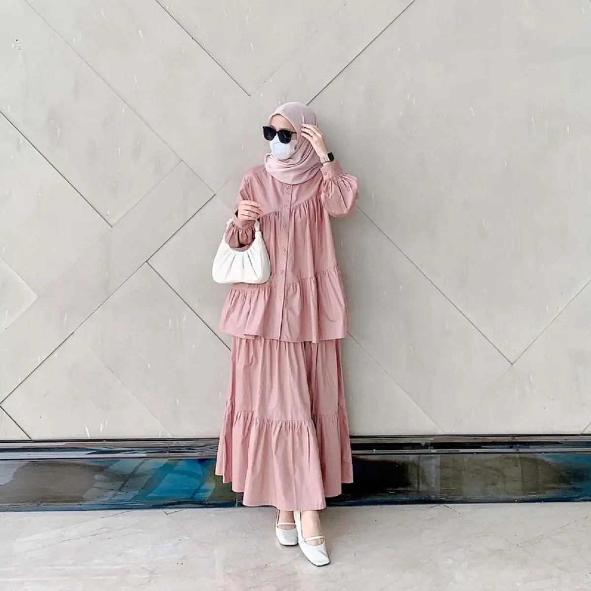 MADHARSHOP Caterine Daily Oneset Rok 2in1 Busui Friendly Baju Setelan Wanita Atasan Kemeja dan Bawahan Rok Muslim Remaja Dewasa Katun Panjang