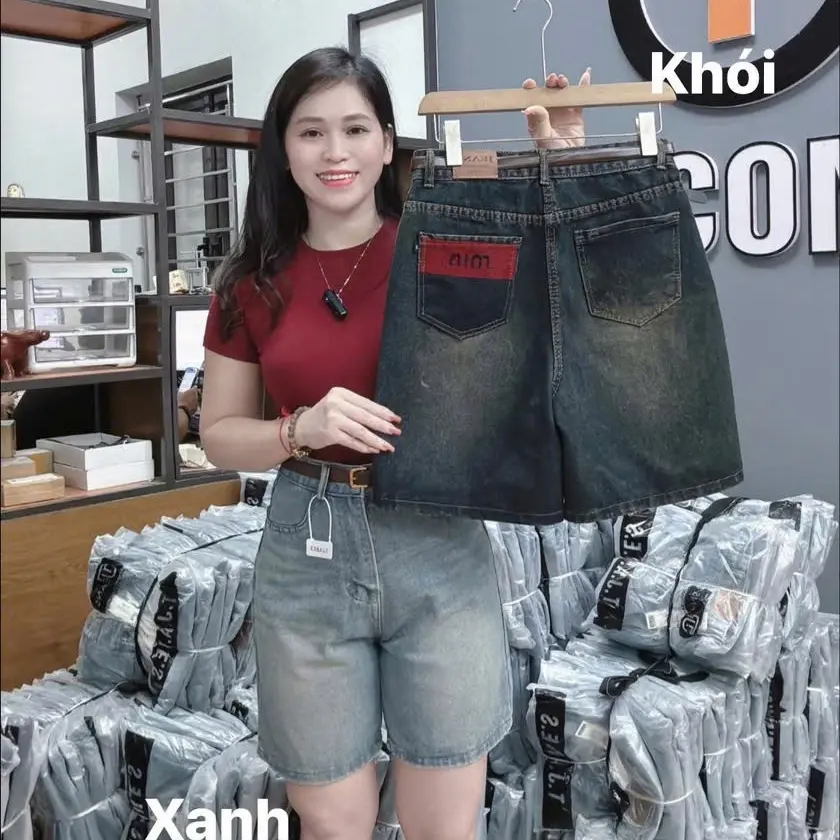 quần ngố thêu min thêu đỏ, jeans nữ Women
