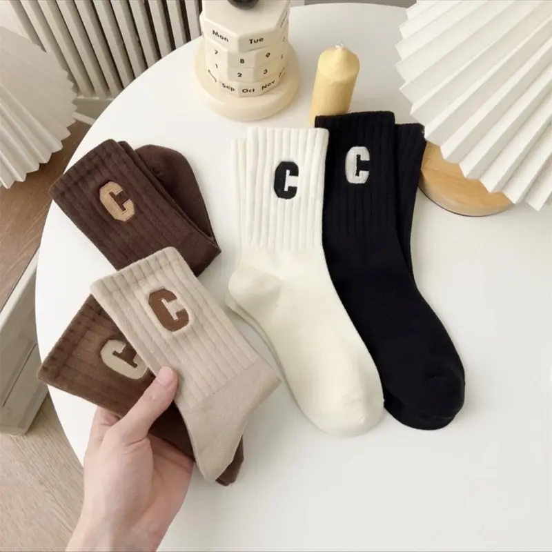 Túi 10 đôi [ hoặc 5 đôi] tất cao cổ chữ C thêu nhiều màu phong cách Hàn Quốc TCC04 Cotton Nam Menswear 3