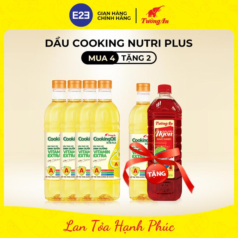 [TA] Dầu Ăn Tường An CookingOil Nutri Plus Chai 1L  x 4 Chai TẶNG CookingOil Nutri Plus Chai 1L + TẶNG Nước Chấm Ngon Hảo Hạng 900ml