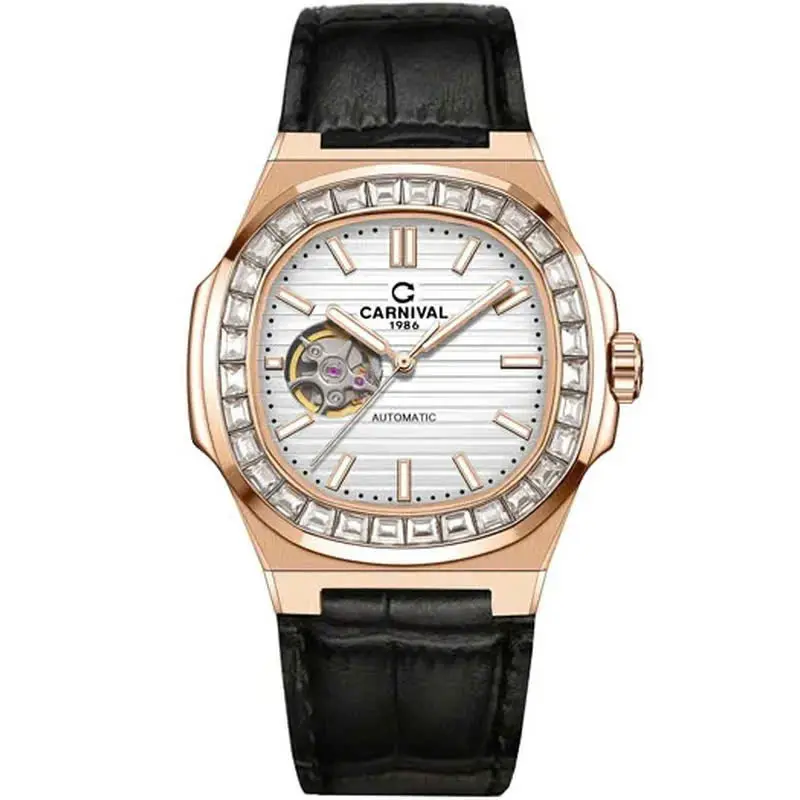 Đồng hồ nam Carnival 8128G  automatic lộ tym niềng dá vàng dây da sang trọng [ MPWatch - Bảo hành 5 năm ] 2