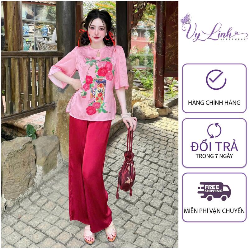 Bộ Đồ Lam Dành Cho Nữ Hoạ Tiết Dễ Thương Chất Liệu Vải Gấm Hoa Mai Cao Cấp 905-2 pháp phục