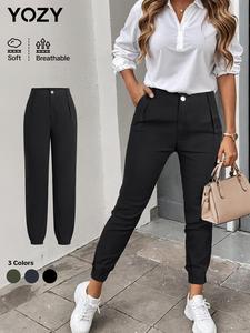 YOZY Women's Solid Button Pocket Design Pants, Casual Fashion Comfy Trousers for Work Office Business, Ladies Bottoms for Spring Fall