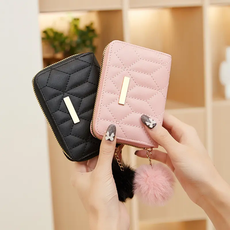 Ví ngắn nữ, chất liệu da PU, thiết kế kẻ sọc, mới Hình Chữ Nhật Wallet