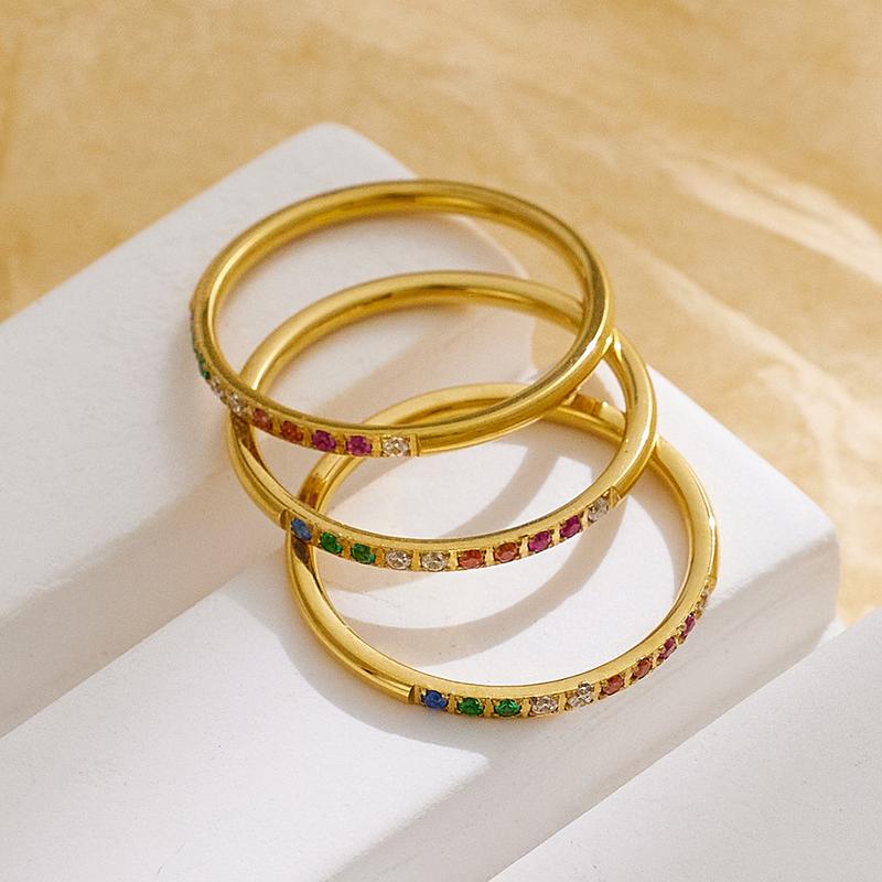 Product Introduction of Nhẫn Đầy Màu Sắc Zircon, Hình Tròn Ngôi Sao, Ferrule Thép Titan, Mạ Vàng, Trang Trí, Bán Chạy, Tương Phản, Thích Hợp Cho Người Chạy Bộ 2
