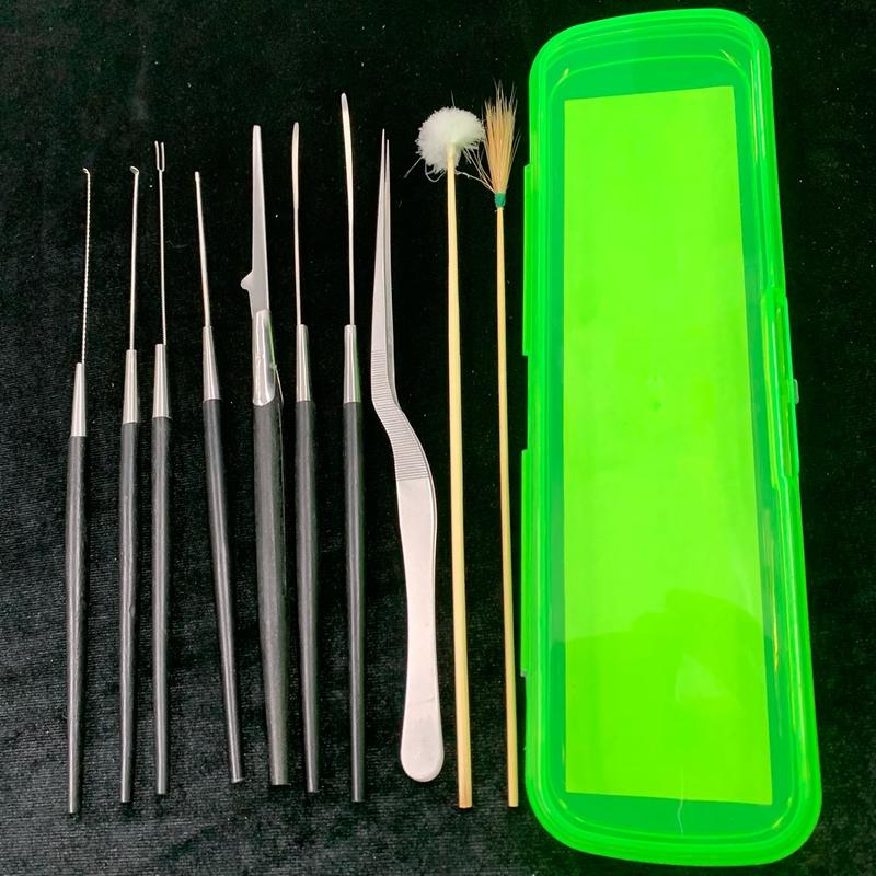 (Hộp Xanh) Bộ Dụng Cụ Lấy Ráy Tai 10 Món, Cán Gỗ, đã mài chuốc (dành Cho Cá Nhân, Gia Đình và Thợ Chuyên Nghiệp)