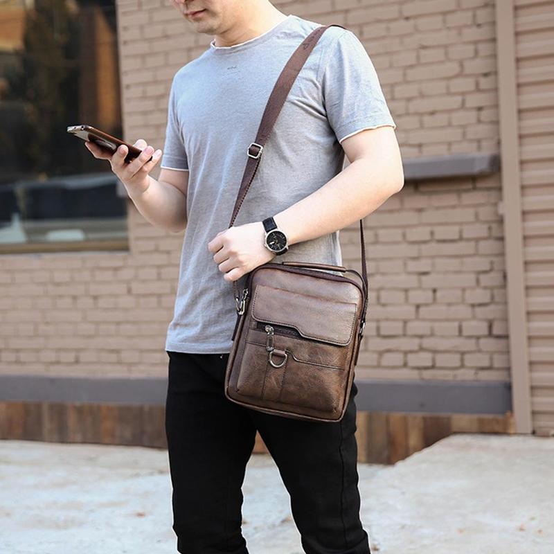 Product Introduction of Men's Messenger Bag Casual Vintage PU Leather Crossbody Handbag Adjustable Shoulder Strap Men's Briefcase Backpack 27