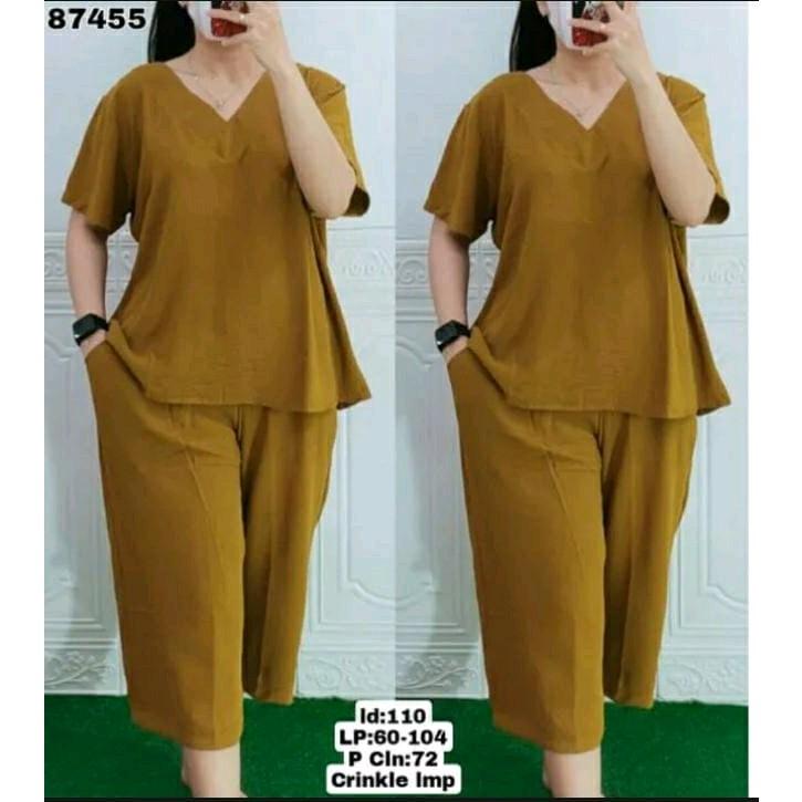 Setelan Andin Murah Terbaru Crinkle Airflow - Bahan Adem dan Tidak Nerawang Wanita Celana Atasan Dewasa 2