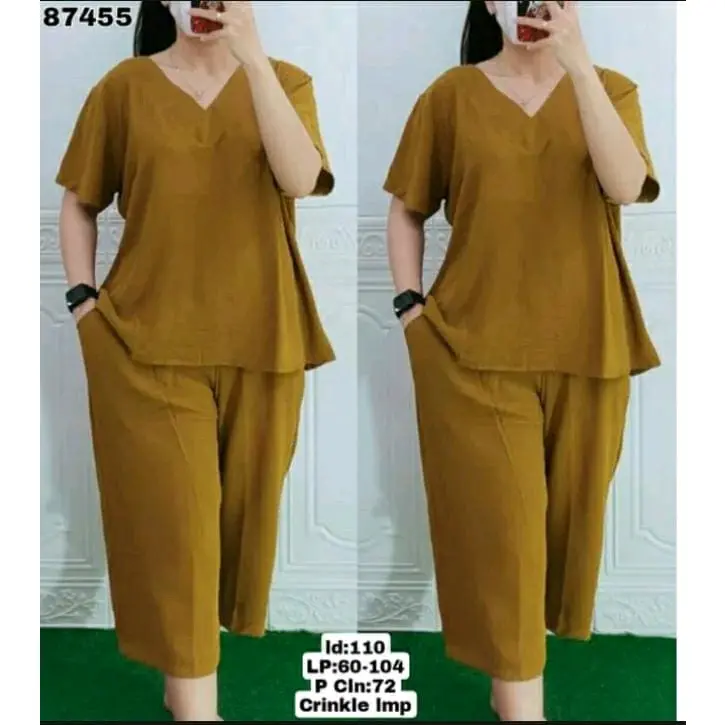 Setelan Andin Murah Terbaru Crinkle Airflow - Bahan Adem dan Tidak Nerawang Wanita Celana Atasan Dewasa 1