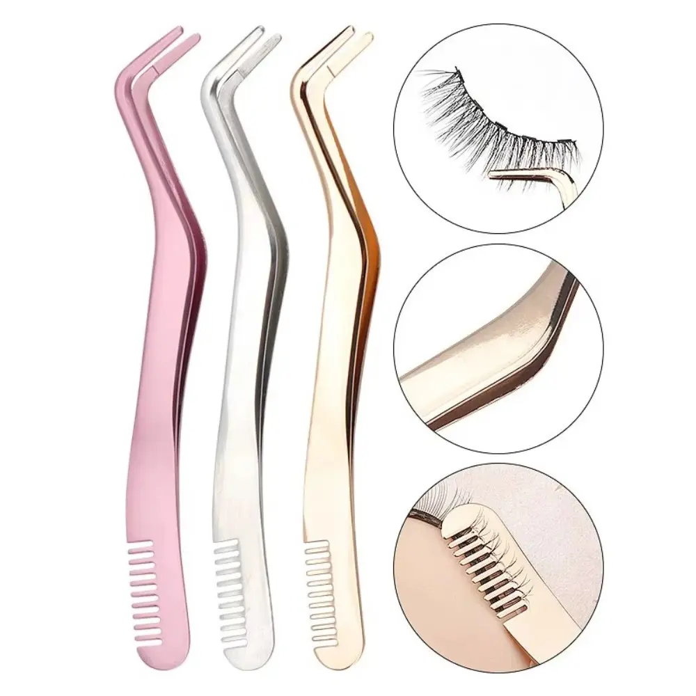 New Stainless Steel Eyelash Comb Tweezers Anti-Static DIY Eyelash Curler Lashes Extension Tools for Self-grafting