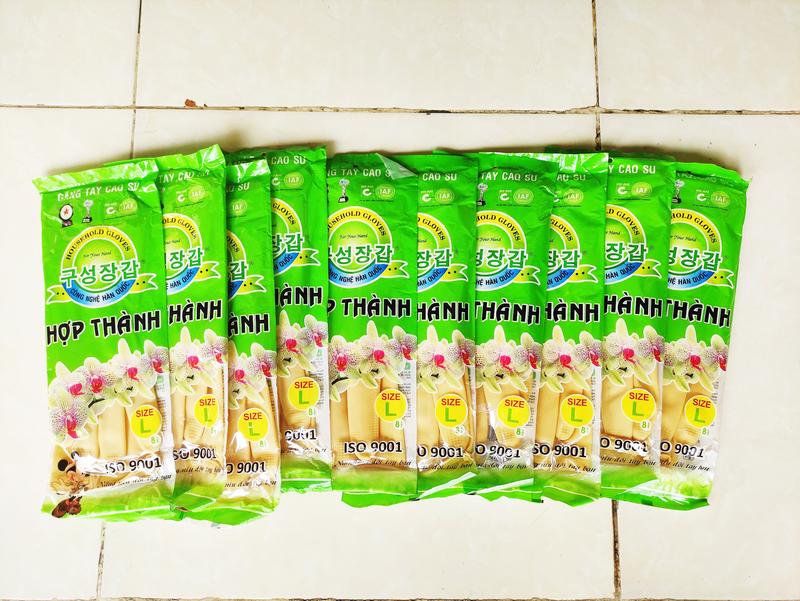 Bịch 10 đôi Găng tay cao su Hợp Thành dài 32cm size L, găng tay rửa bát rửa chén