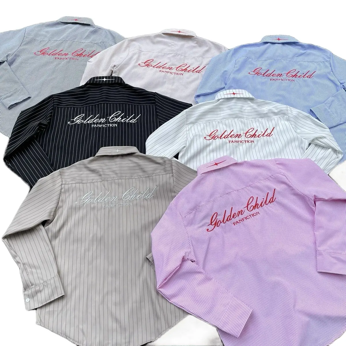 Áo sơ mi nam tay dài hình thêu GOLDEN CHILD tà vạt bầu dáng rộng nam nữ basic striped shirt hàn quốc Menswear Cổ Tròn