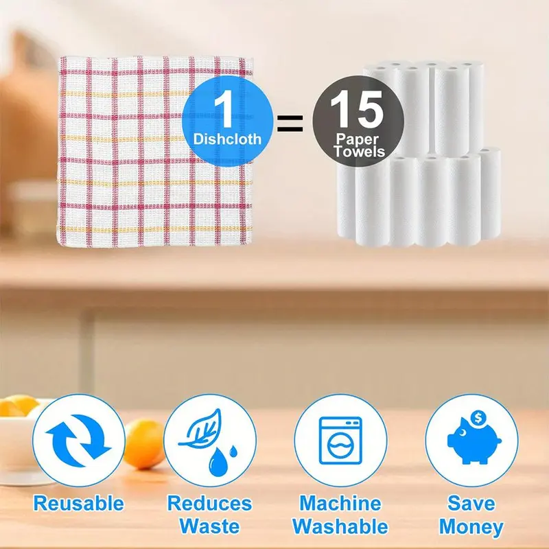 Reusable Dish Cloth, 12pcs Soft Absorbent Dish Towel, Household Cleaning Tool for Kitchen Bathroom, Kitchen Cleaning Supplies 2