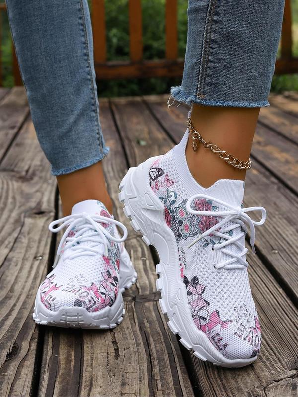 TikTok Shop Women s Fashionable Floral Print Lace Up Low Top Sneakers 2024 New Style Casual Comfortable Breathable Sports Running Shoes Girl s All match Basic Shoes for Daily Wear Walking Shoes