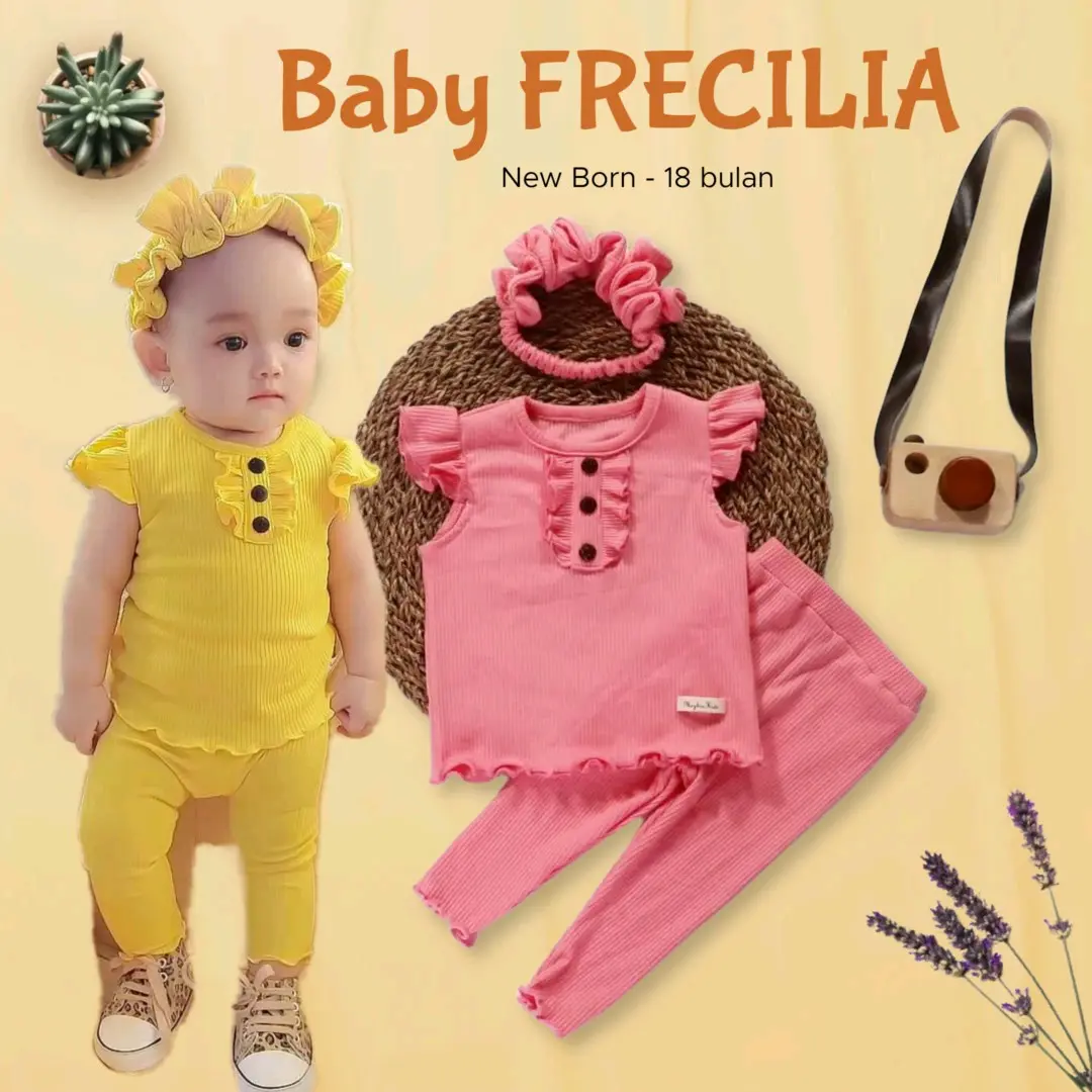 New Born - 18 bulan Setelan Bayi Perempuan FRECELIA Oneset Baju bayi Cewek Free Headband