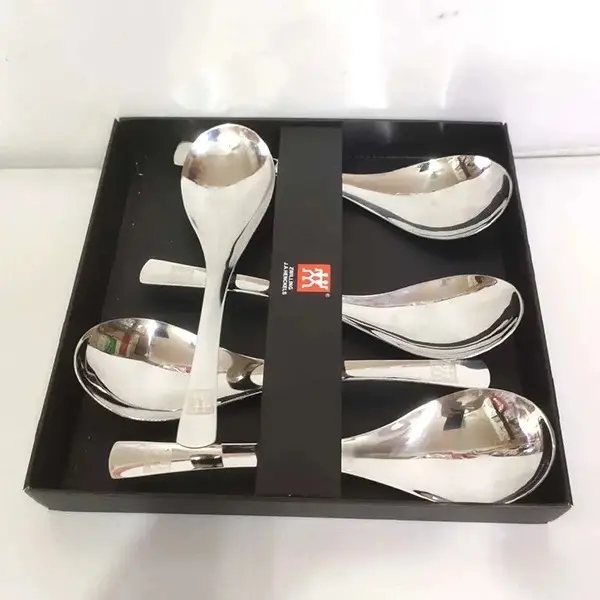Set 5 Thìa inox kháng khuẩn loại cán ngắn dày dặn, full hộp muỗng  để 5  muỗng 0
