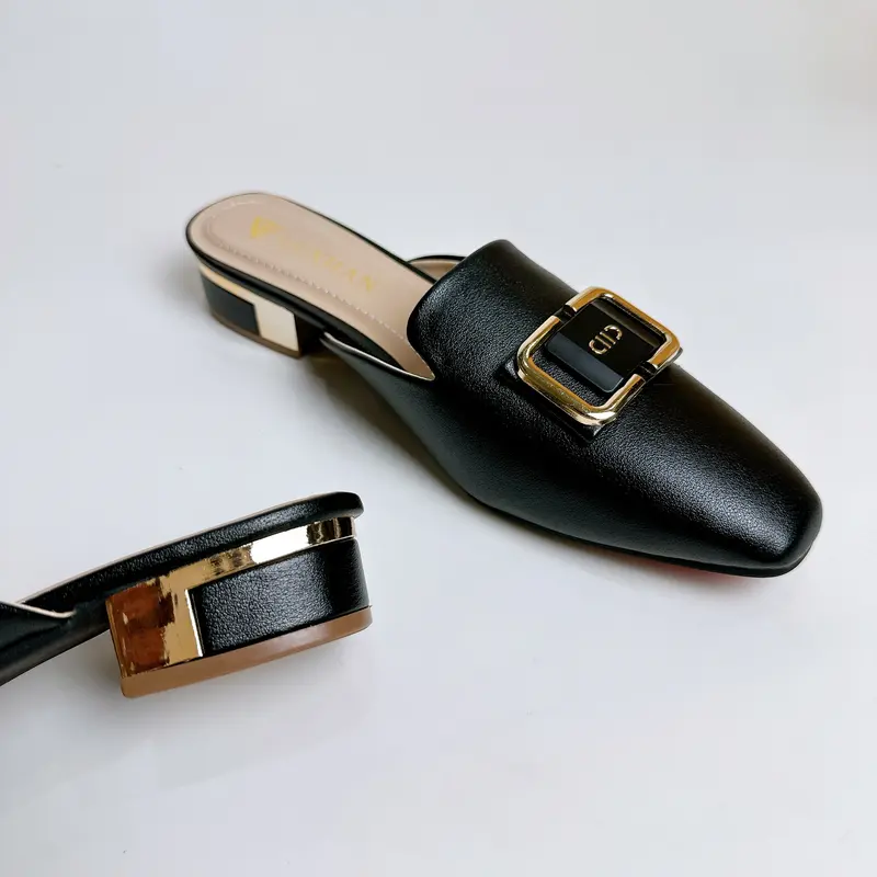 Sục Mũi Vuông Gót Cao 2cm Da Mờ Cao Cấp, Đế Đồng Bọc Da [ Chuẩn Size ] Shoes Nữ DéP Jean GiàY 4