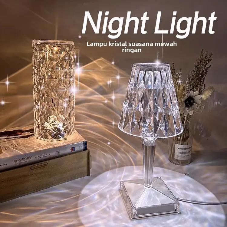 Crystal Rose Atmosphere Table Lamp LED Touch Night Light for Bedroom