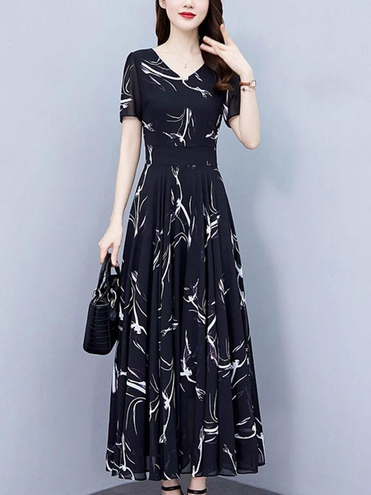 Product Introduction of Váy Cho Mẹ TRUNG NIÊN, Dành Cho Phụ Nữ, Bộ Sưu Tập Xuân Hè, Thiết Kế Hoa Thanh Lịch, Váy ngắn Tay Áo Mỏng, Ngoại Cỡ, Hàng Mới Về, 2024 Women Dress 10