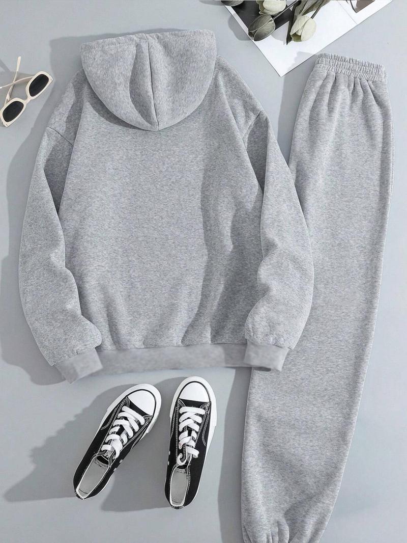 Product Introduction of 【Plus Size】 Letter Print Zip Up Hoodie & Sweatpants Set, Casual Long Sleeve Hooded Sweatshirt & Jogger Pants, Women's Fall & Winter Clothes 2